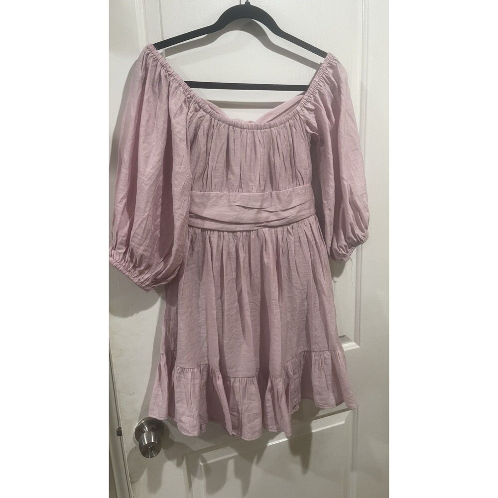 Selfie Leslie Pink Mini Dress Size Small Puff Sleeve Open Back Tie Cottagecore